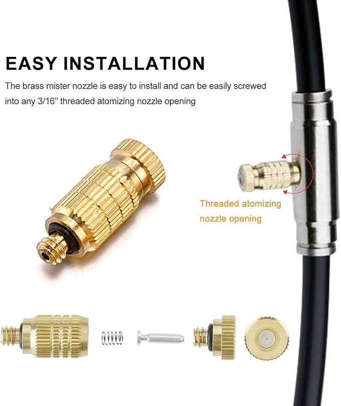 20pcs High Pressure Atomizer Nozzle Brass Misting Nozzles for Outdoor Cooling System, Landscaping, Greenhouse Irrigation, Air Humidification, Anti-Drip Fogging Spray Head(0.006"/0.15mm) - Image 6
