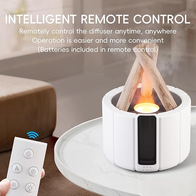 Campfire Flame Fire Diffuser, Bonfire Aromatherapy Essential Oil Diffuser, 250ml Wood Cool Mist Humidifier for Home,Bedroom,Office, Remote Control, Auto Shut-Off, Night Light, Gift (Black) - Image 6