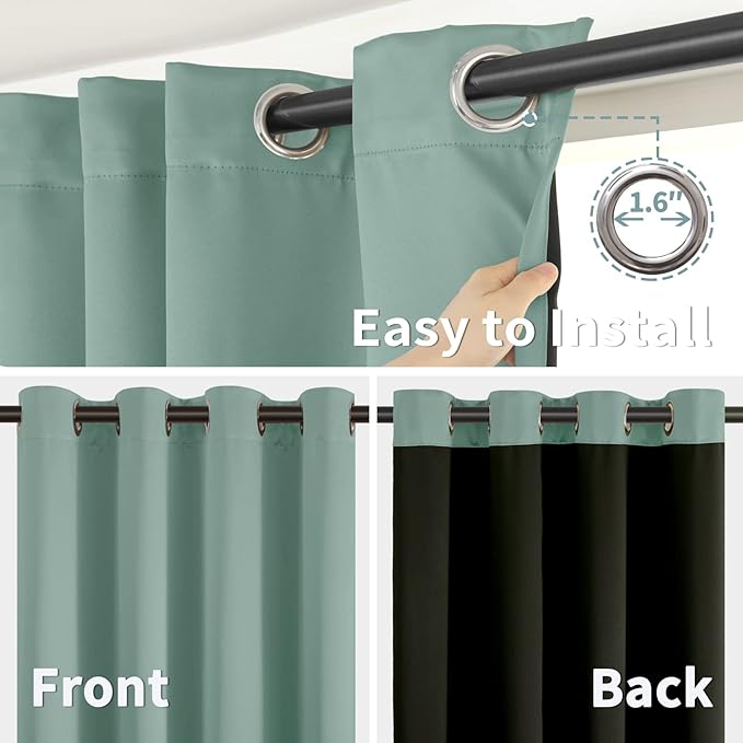 BGment Short 100% Blackout Curtains for Bedroom, Thermal Insulated Lined Energy Efficiency Noise Reducing Grommet Curtains 45 Inch Length for Small Window 2 Panels Each 42 Inch Wide, Frosty Green - Image 6