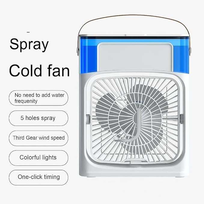 3-in-1 Mini Mist Fan with Humidifier and 7-Color LED Light, USB Powered, No Battery, 3 Wind Speeds, Compact Air Cooler for Car, Desk, Home, Travel, Office – Small Size - Image 5