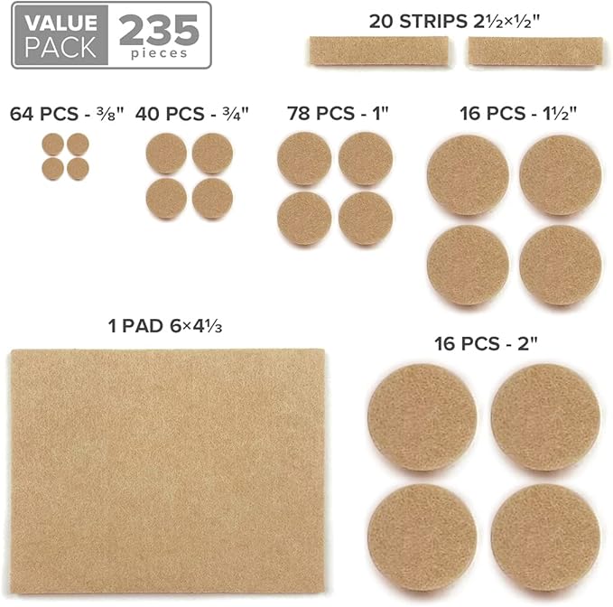 Felt Furniture Pads X-PROTECTOR 235 PCS Premium Furniture Pads - Felt Pads Furniture Feet Best Wood Floor Protectors - Protect Your Hardwood & Laminate Flooring! - Image 5