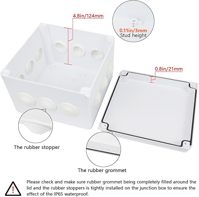 LeMotech Junction Box, ABS Plastic IP65 Waterproof and Dustproof, Universal Electrical Enclosure, Outdoor and Indoor Project Box 7.8X 7.8X 5.9 inch (200 x 200 x 150 mm) - Image 4