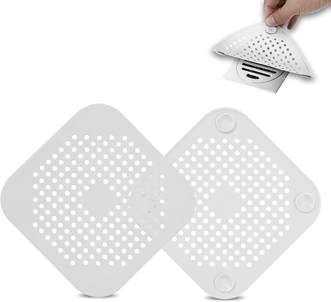2 Pack Drain Hair Catcher Silicone Bathroom Accessories Square Drain Cover for Shower,Easy to Install Suit for Bathroom,Bathtub,Kitchen, White by joybridalc