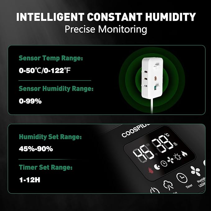 Coospider Reptile Fogger Terrariums Humidifier, Top Fill Cool Mist, Automatic Reptile Mister with Dual Hose, Timer, Humidity Control for Reptile Mister for Amphibians Herps Vivarium (5L/1.32GAL) - Image 4