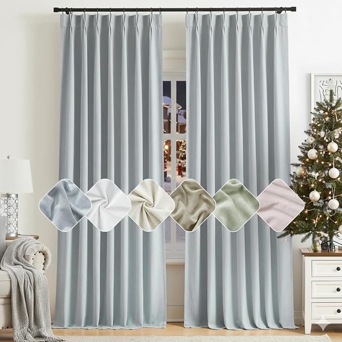 Kayne Studio Blue Fog Pinch Pleated Full Blackout Curtains, Linen Blend Room Darkening Thermal Insulated Soundproof Drapes, 95 Inch Back Tab Window Curtains for Living Room Bedroom (2 Panels, 40"x95") - Image 9