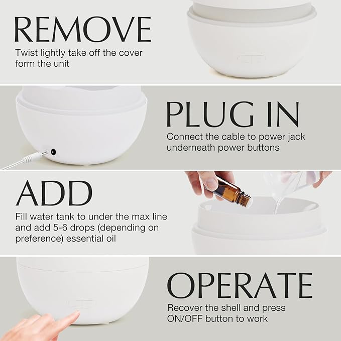 SALKING Essential Oil Diffuser, Fireplace Fire Flame Aromatherapy Diffuser, 150ml Ultrasonic Cool Mist Humidifier, Scent Aroma Diffuser with Auto-Off Function for Home, Room (White) - Image 7