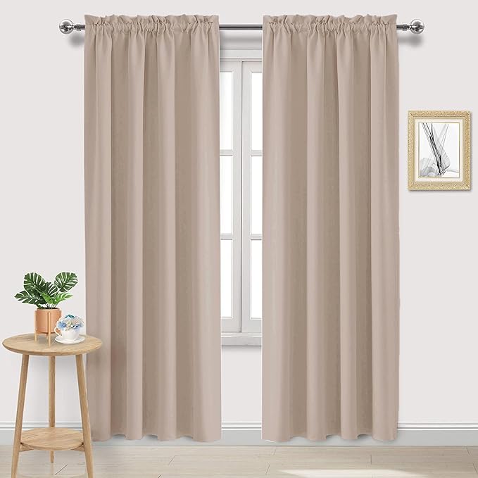 DWCN Blackout Curtains for Living Room Thermal Insulated, Energy Saving & Noise Reducing Bedroom Curtains, Camel, W 52x L 95 Inch, Set of 2 Rod Pocket Curtain Panels by DWCN
