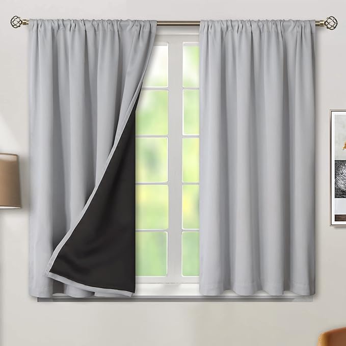 BGment Light Grey Blackout Curtains for Bedroom 54 Inch Length, Rod Pocket 100% Blackout Curtains with Thermal Liner Room Darkening Curtains for Living Room, Each Window Curtain 2 Panels, 42 x 54 Inch by BGment