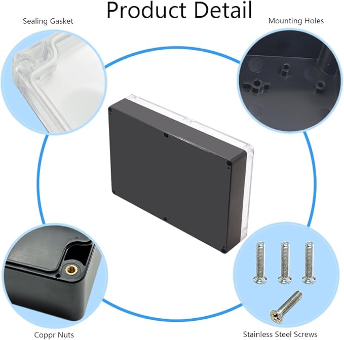 Project Box IP65 Waterproof Junction Box ABS Plastic Black Electrical Boxes DIY Electronic Project Case Power Enclosure Clear Cover 10.35“x7.17”x2.36“ - Image 5