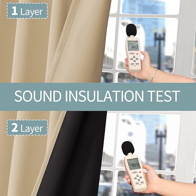 BGment Thermal Insulated 100% Blackout Curtains for Bedroom with Black Liner, Double Layer Full Room Darkening Noise Reducing Grommet Curtain (52 x 72 Inch, Beige, 2 Panels) - Image 8