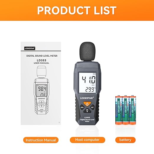 LODESTAR LD353 Decibel Meter, Digital Sound Level Meter 30 – 130 dBA dB Meter to Measure Noise, Audio Noise Measure Device Backlight MAX/MIN, Data Hold Dual Ranges Use for Home Factory - Image 9