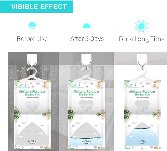 CANAGER Hanging Moisture Absorber-12 Packs, Hanging Dehumidifier Bags for Closet,Bedroom and kitchen,Fragrance Free,Moisture Absorb 12.5OZ - Image 6