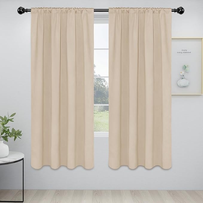 Easy-Going Rod Pocket Blackout Curtains for Bedroom, Room Darkening Window Curtains for Living Room, Thermal Insulated Noise Reduction Solid Window Drapes, 2 Panels(42x72 in, Beige) by Easy-Going