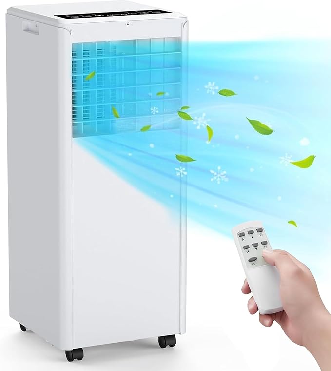 8000 BTUs Portable Air Conditioner with Efficient Cooling, Quiet Portable Cooling AC Up to 350 Sq.Ft. with Dehumidifier, Fan, Sleep Modes, 3-in-1 AC Unit with 24H Timer, Black Cover by Hipicute