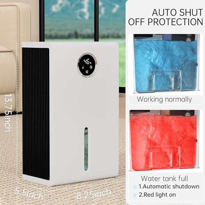 Dehumidifier for Home 1000 sq.ft 120 Ounce Energy Saving and Tank Quiet with 7 Colors LED Light WithTouch Screen Portable Home for Bedroom Bathroom Basement - Image 3