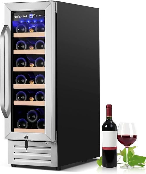 12 Inch Wine Cooler Refrigerator,Mini Wine Fridge 18 Bottle Capacity,Built-in or Freestanding Professional Wine Chiller with Quiet and Stable Temperature Control Systems. by Velieta-SpecialistinFridge