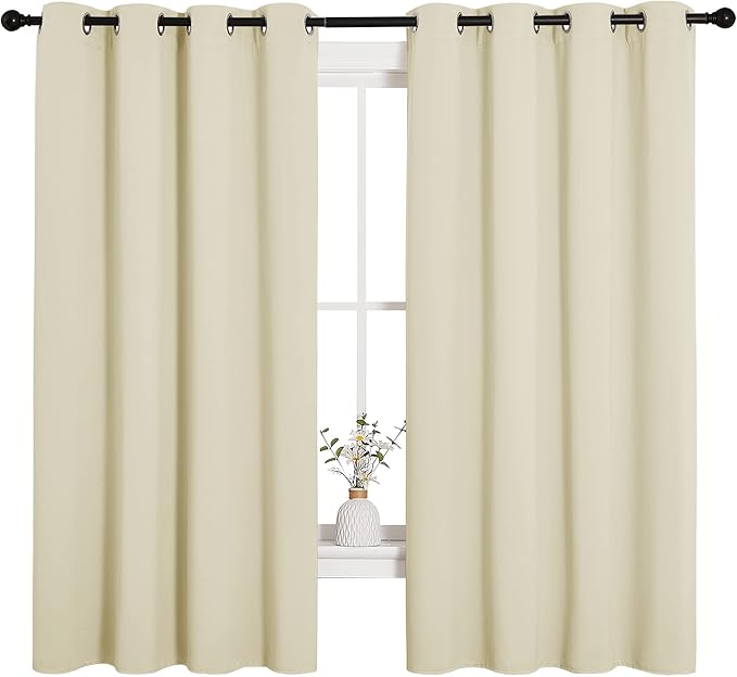 NICETOWN Room Darkening Curtain Panels for Cafe, Thermal Insulated Grommet Room Darkening Draperies/Drapes for Window (Beige, 2 Panels, W55 x L68 -inch) - Image 2