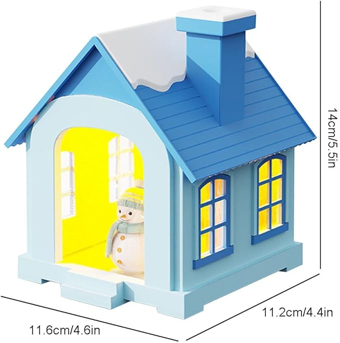 Christmas Village Houses Humidifier 500ml, Cute Snow House Cool Mist Humidifier with Snowman Figurines & Night Light for Bedroom & Office Décor (Blue) - Image 6
