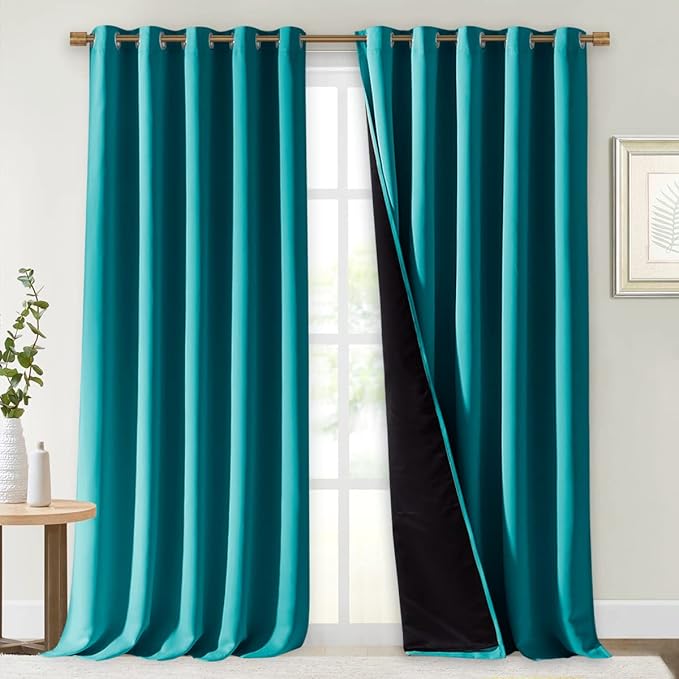 NICETOWN Peacock Teal 100% Blackout Curtains for Windows, Super Heavy-Duty Black Lined Total Darkness Drapes for Bedroom, Privacy Assured Window Treatment for Patio (Pack of 2, 70" W x 108" L) by NICETOWN