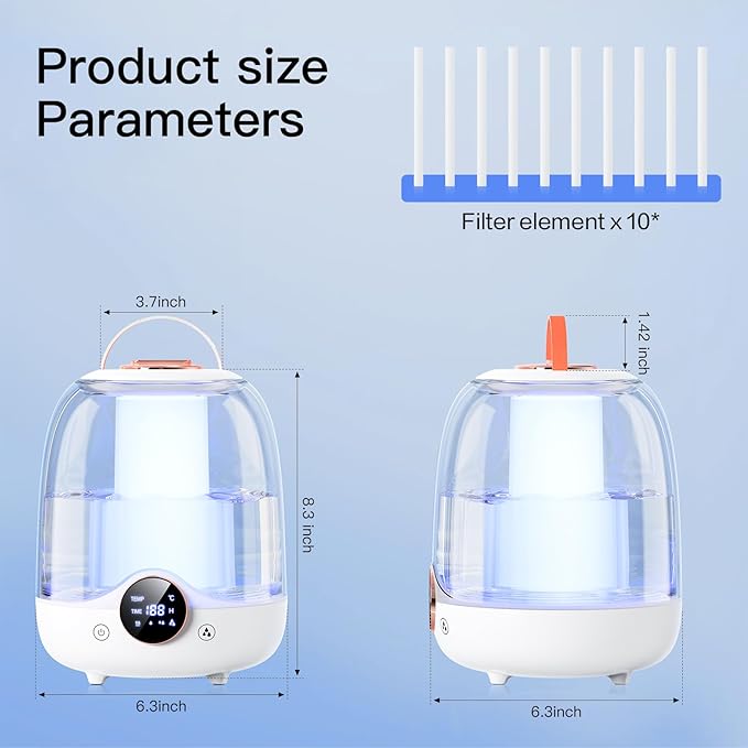 Humidifiers for Bedroom, 3L Tank for 30H 20dB Quiet Mist Time, Dual Nozzles, LED Lights, Smart Timer (2/4/8 Hours), Auto Shut-Off, Perfect for Baby and Large Rooms (White) - Image 8