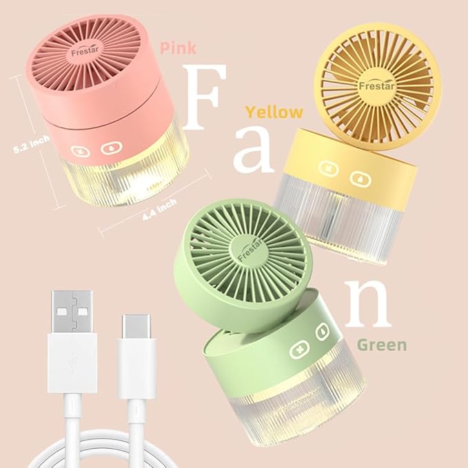 Personal Cooling Fan and Small Air Humidifier 350ml with LED Night Light, Desktop USB Charging Humidifier and Fan 3 in 1 for Office and Small Room, No Battery (Pink) - Image 4