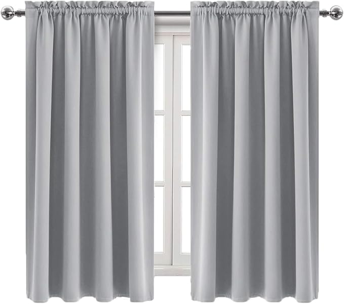 DWCN Blackout Curtains Room Darkening Thermal Insulated Bedroom Curtains Window Curtain Panels, 52 x 63 inches Long, Set of 2 Silver Grey Rod Pocket Drapes - Image 9