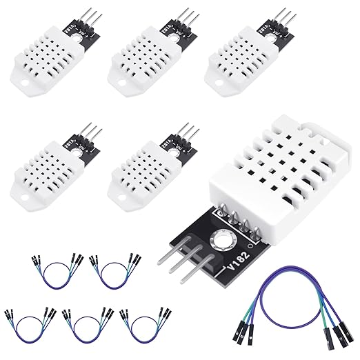 6Pcs DHT22/AM2302 Digital Temperature Humidity Sensor Module with Cable, Temp Range -40~80℃ (±0.5℃), Humidity 0~100% RH (±2%) for A-rduino Electronic Practice DIY, Replace SHT11 SHT15 by Unknown