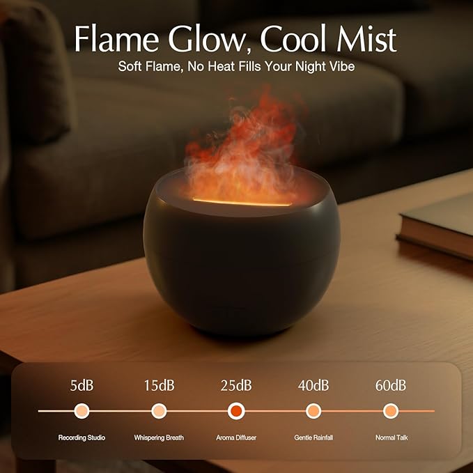 SALKING Flame Diffuser for Essential Oils, Fire Aromatherapy Essential Oil Diffuser, 150ml Ultrasonic Cool Mist Humidifier with Auto-Off Function, Small Diffuser for Home,Office,Bedroom,Gift (Black) - Image 4