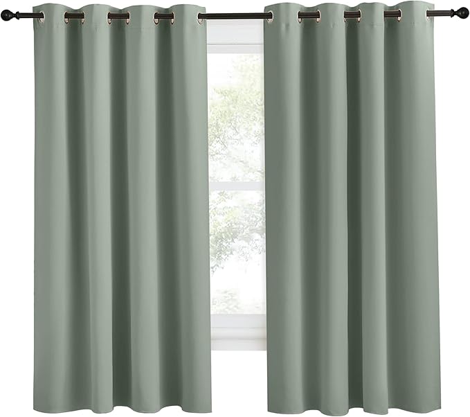 NICETOWN Blackout Greyish Green Curtain 68 inch Length for Bedroom, W55 x L68, 1 Panel, Thermal Insulated Grommet Room Darkening Window Drape Sound Dampening for Living Room - Image 2
