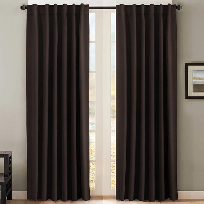 H.VERSAILTEX Blackout Curtains Thermal Insulated Window Treatment Panels Room Darkening Blackout Drapes for Living Room Back Tab/Rod Pocket Bedroom Draperies, 52 x 96 Inch, Chocolate Brown, 2 Panels by HVERSAILTEX