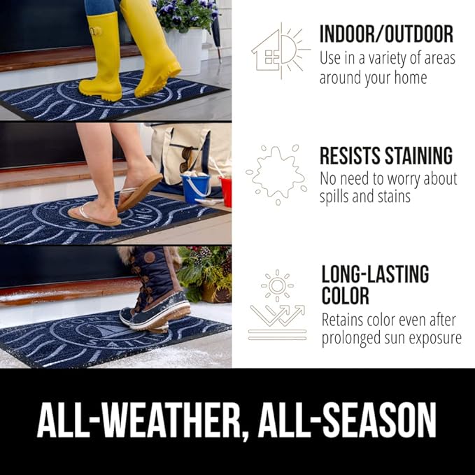 GORILLA GRIP 100% Waterproof All-Season WeatherMax Doormat 35x23, US Designed Natural Rubber, Stain and Fade Resistant, Low Profile Indoor Outdoor Door Mats, Easy Clean Patio Mat, Blue Sailing - Image 3