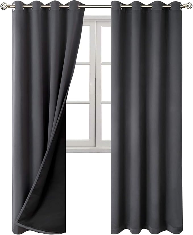 BGment Thermal Insulated 100% Blackout Curtains for Bedroom with Black Liner, Double Layer Full Room Darkening Noise Reducing Grommet Curtain (52 x 72 Inch, Dark Grey, 2 Panels) - Image 8