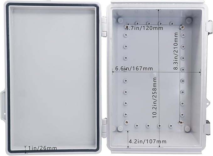 Waterproof Outdoor Electrical Box Junction Box Weatherproof IP67 ABS Plastic Enclosure Switch Router Project Box with Mounting Plate with Wall Bracket 2 Cable Glands Grey 11.1" x 7.48" x 5.5" - Image 4