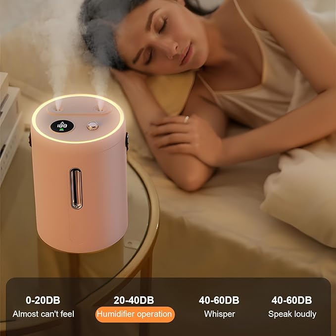 Blingbin Humidifiers for Bedroom, 2.5L Dual Nozzle Air Humidifiers for Home with Night Light, Portable Quiet Cool Mist Humidifiers,Desk Humidifier with LCD Display for Bedroom Travel Office Baby Plant - Image 4