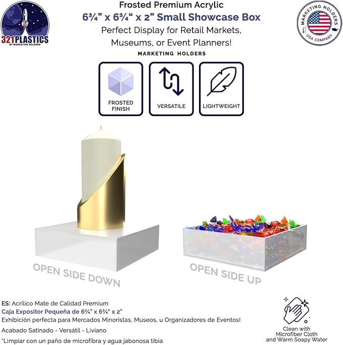 Acrylic Display Box with One Open Side 6.75" x 6.75" x 2 No Lid Versatile Frosted Plexiglass Merchandise Storage Bin or Retail Product Riser by Marketing Holders - Image 3