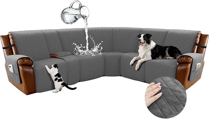 Arfntevss Waterproof Recliner Sectional Couch Covers for Reclining L Shape Sofa Cover Non Slip Washable L Shaped Slipcover Sets for Dog Furniture Protector (5 Seat with 1 Console Cover, Dark Gray) by Arfntevss