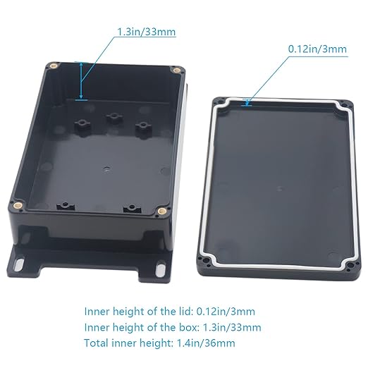 Zulkit Junction Box ABS Plastic Dustproof Waterproof IP65 Universal Electrical Boxes Project Enclosure with Fixed Ear Black 5.91 x 3.94 x 1.73 Inch (150 x 100 x 44 mm)(Pack of 2) - Image 6