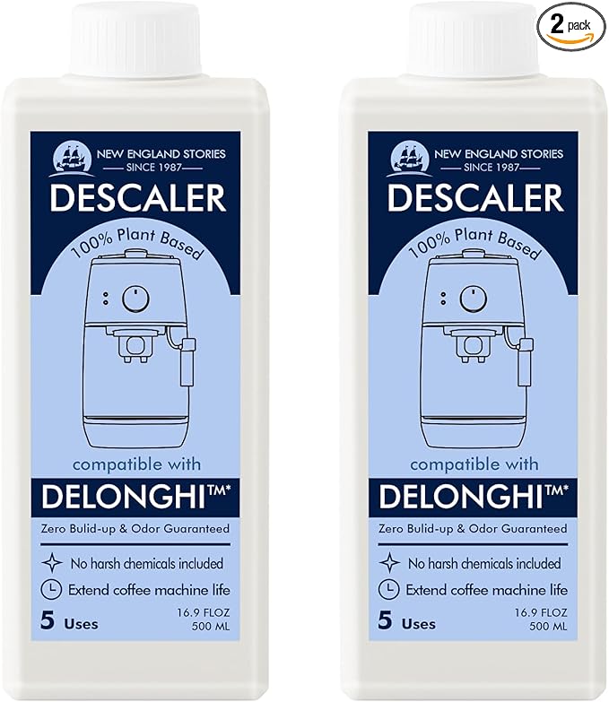 10 Uses DeLonghi Compatible Descaling Solution, Specially Designed to Clean Delonghi Coffee Machines and Maker - 33.8oz Espresso Coffee Maker Cleaner, Coffee Pot Cleaning Limescale Remover by NewEnglandStories