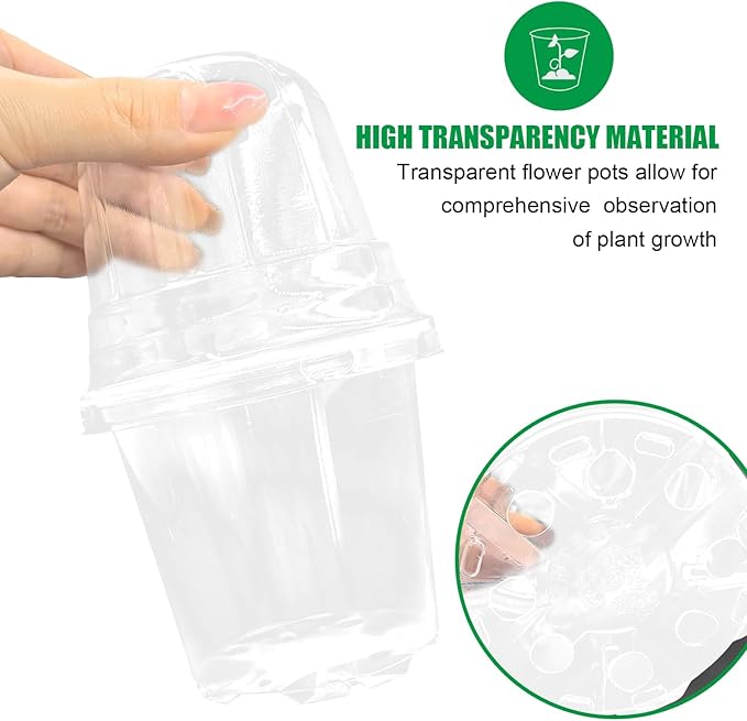 Transparent Nursery Pots 3.5Inch with Humidity Domes for Seeds Starting, Clear Plastic Plant Pots with Drainage Holes (3.54Inch, 40Pcs,Clear Pots with Lids) - Image 3