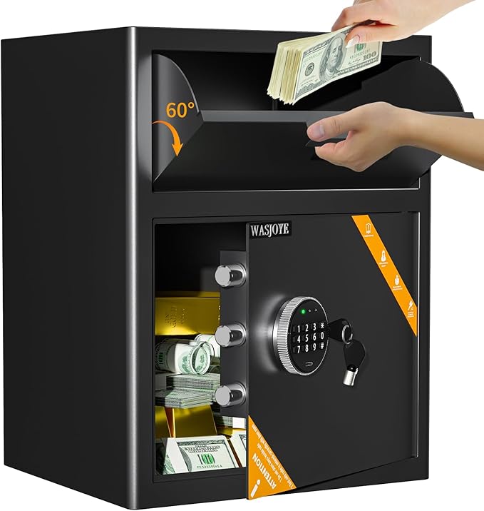WASJOYE Depository Drop Cabinet Safe - 2.6 Cubic Feet Large Size with Digital Keypad Lock and Anti Theft, Business Security Safe Box with Alarm Function, Large Drop Slot Box for Cash Slip Office Home by WASJOYEUS