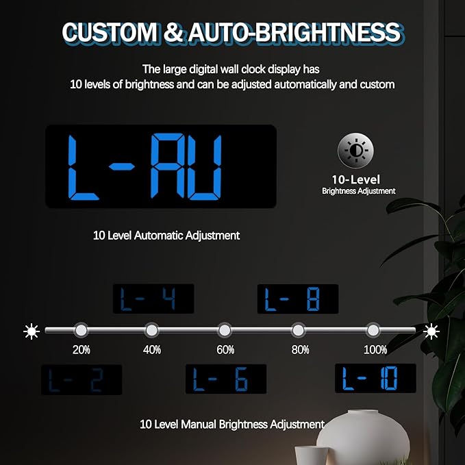 JoFomp 17.3" Large Digital Wall Clock, LED Digital Clock Large Display with Remote Control, Alarm Clock with Temp/DST/Dimmer/Humidity/Timer/Ambient Light - 12/24H, Alarm Wall Clock for Bedroom - Image 5