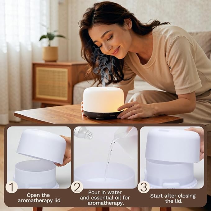 500ml Essential Oil Diffuser,Quiet 4-in-1 Ultrasonic Aromatherapy Humidifier,7 Color LED Lights,Timer & Auto-Off,BPA Free,Large Capacity Room Fragrance(Deep Woodgrain, Mini Model) - Image 8