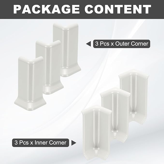 uxcell Self Adhesive Baseboard Corner Blocks, 3.23 Inch Wall Edge Corner Protector 3 Inside + 3 Outside Corners-Connector for Wall Floor Furniture Edge(White) - Image 3