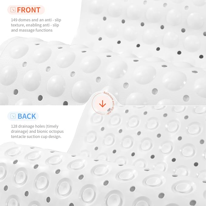 Anti-Slip Bathtub Shower mat, 27.5×14.5（Approximately 70×37cm） inch Soft Oversized Machine Washable Non-Slip Bathtub mat with Drainage Holes, Bathroom Floor Suction Cup.（1-Opaque White） - Image 2