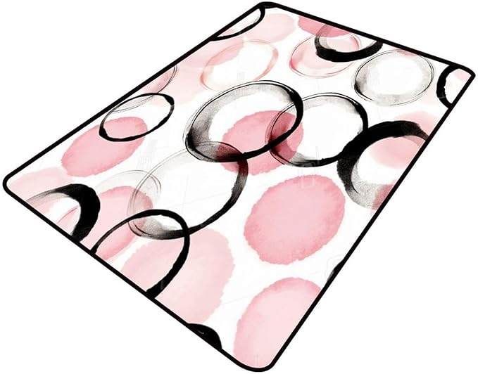 Watercolor Pink Circle Printed Patterns Floor Covering - Foldable Area Rug, Fade, Flame, Quick Dry, Stain Resistant, Waterproof Carpet for Living Room Bedroom, 60 x 96 Inch by Snarena