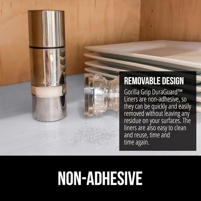 GORILLA GRIP DuraGuard Shelf Liner, Non-Adhesive Cabinet Liners for Kitchen Drawers, Shelves, Refrigerator, Pantry Storage, Bathroom Closet, Durable Waterproof BPA Free Ribbed Plastic, 12x20 Lt Gray - Image 5