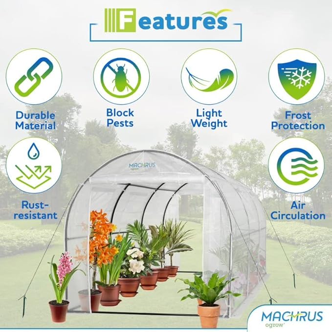 Machrus Ogrow Deluxe Walk-in Tunnel Greenhouse with White Cover - Image 3