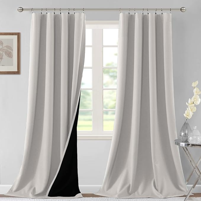 H.VERSAILTEX 100% Blackout Curtains for Bedroom Thermal Insulated Blackout Curtains 96 Inches Long Rod Pocket/Clip Rings Curtains for Living Room with Black Liner 2 Panels, Pumice Stone by HVERSAILTEX
