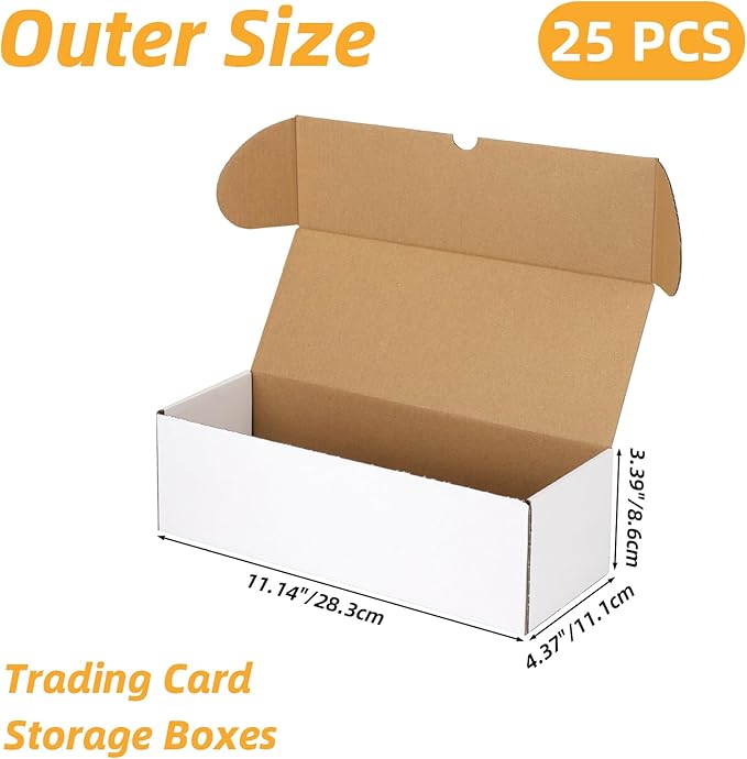 Bulk 300 Capacity Card Toploaders Storage Box, in Total 25 Pack Brown White Cardboard Shipping Boxes for 7500 Count 35pt 3x4 inch Toploaders or Toploaded Cards - Image 3