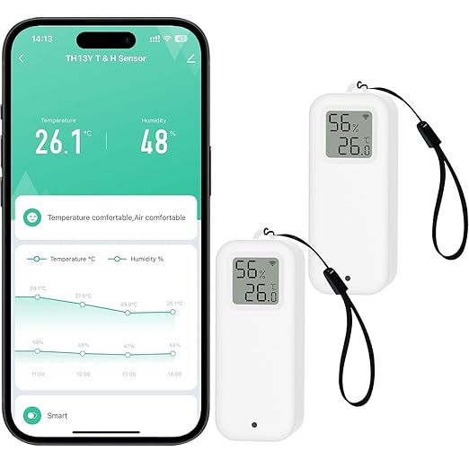 PHOVOLT WLAN Thermometer Hygrometer Sensor, Wireless Smart Temperature and Humidity Digital Display Monitor, with Remote App Notification Alert for Home, Greenhouse(2pack) by PHOVOLT